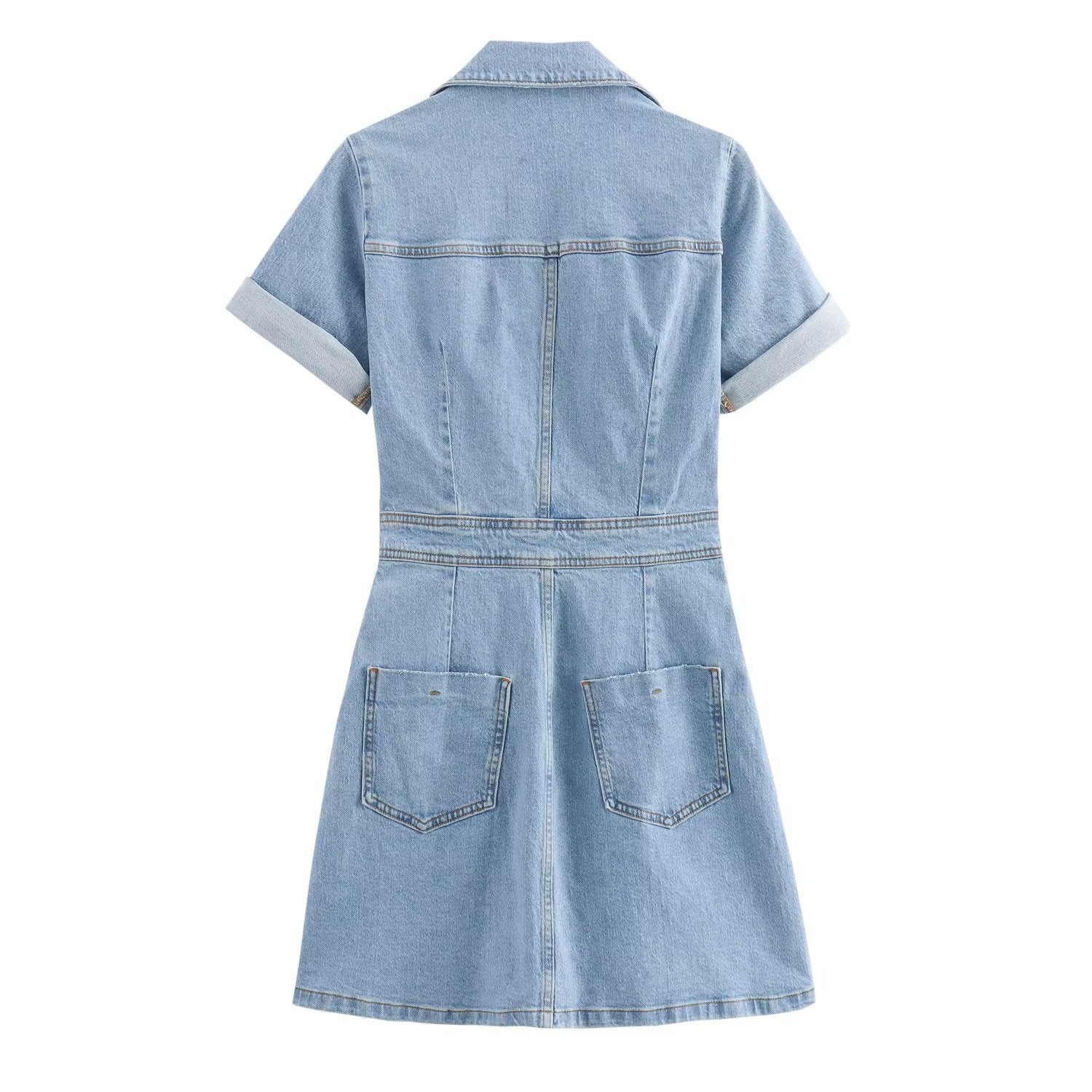 New Fashion Casual Breasted Mini Waist Denim Dress