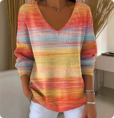 Women's V-neck Long Sleeve Pullover 3D Digital Printing