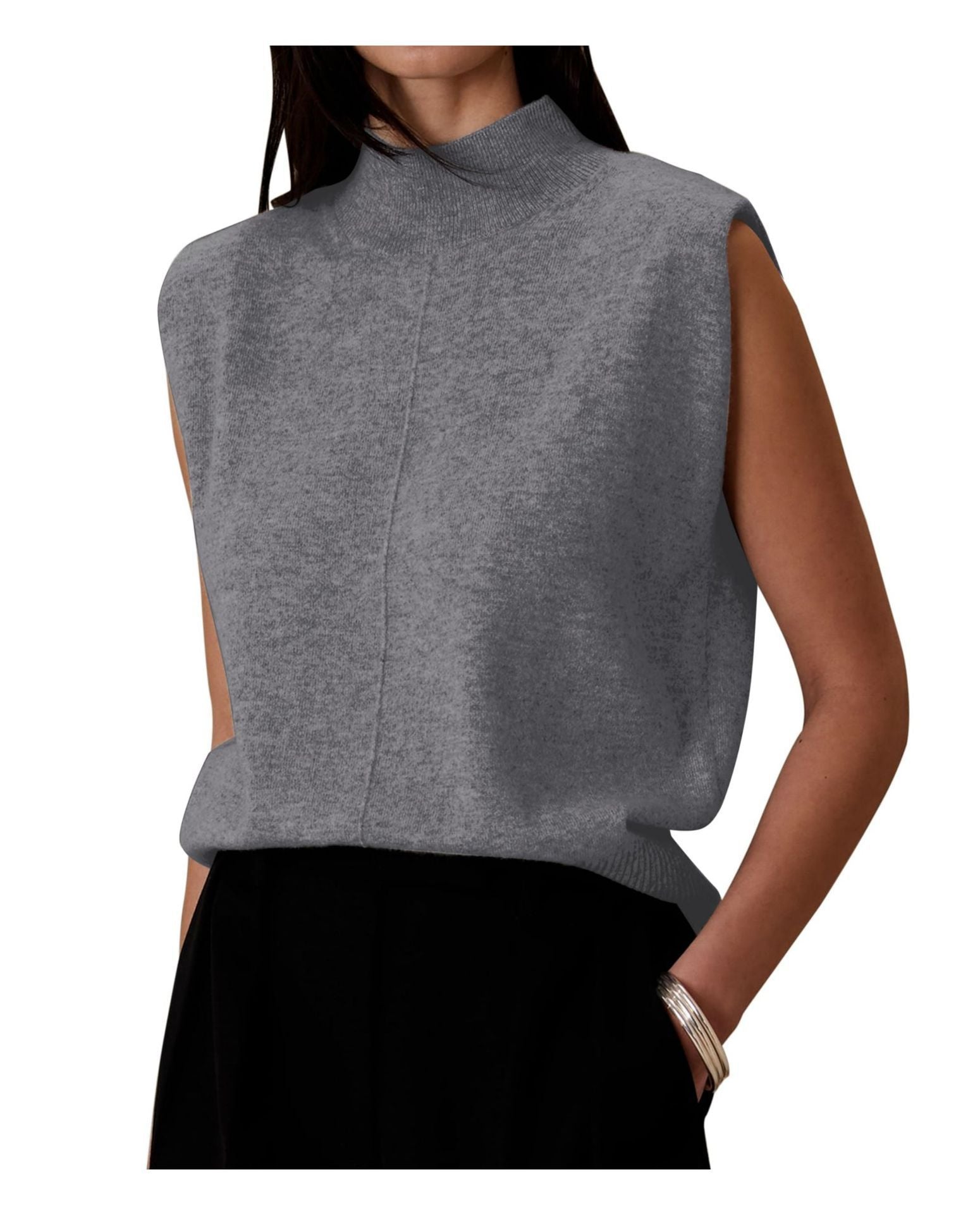 Women's Pure Color Half Collar Sleeveless Vest
