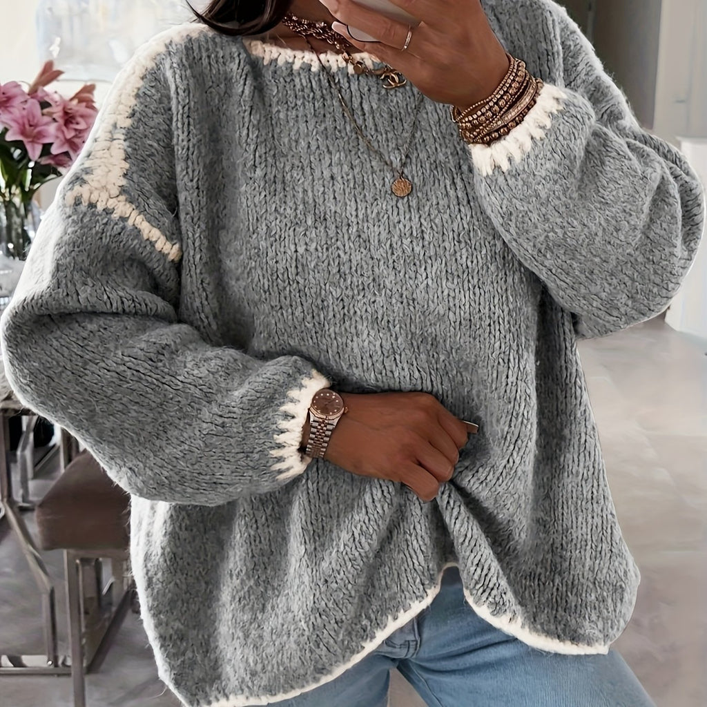 Female Loose And Casual Off-the-shoulder Solid-color Sweater
