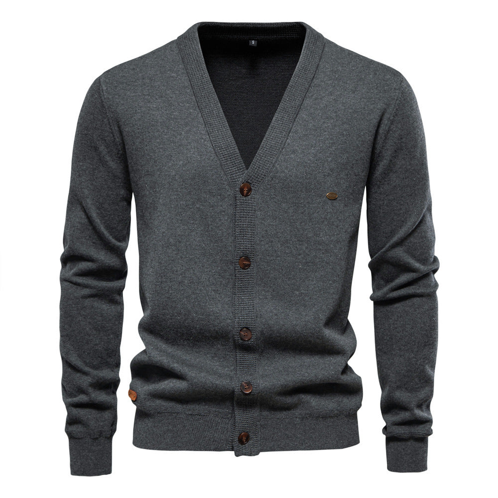 Men's Cardigan Sweater High Quality Business Pure Color Knitwear