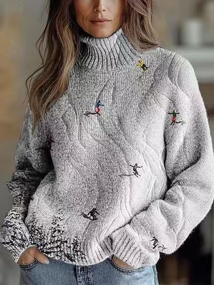 Womens Floral-Print Turtleneck Sweater