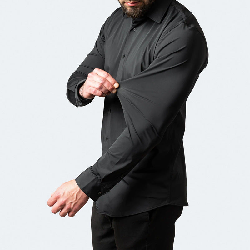 Full Elastic Force Non-ironing Men's Long-sleeved Shirt