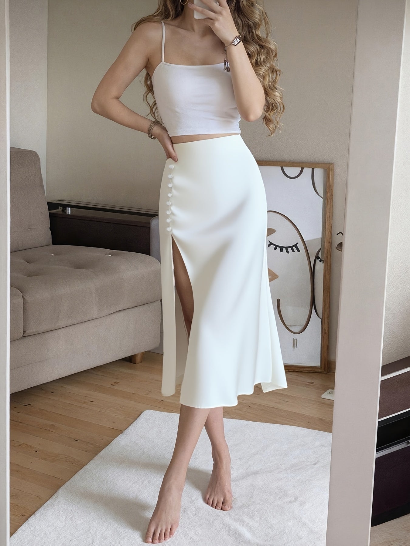 Satin And Velvet Multi-button Womens Skirt