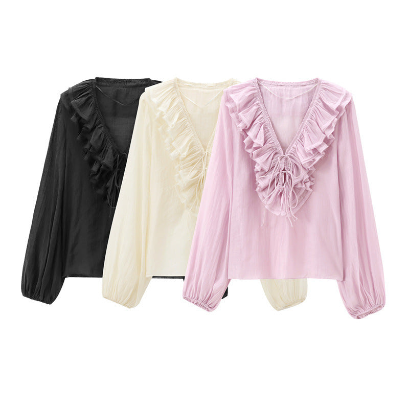European And American Style Laminated Decoration Loose Pullover Shirt