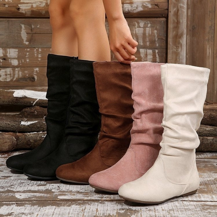 Plus Size Women's Side Zipper Pleated Pile Style Boots