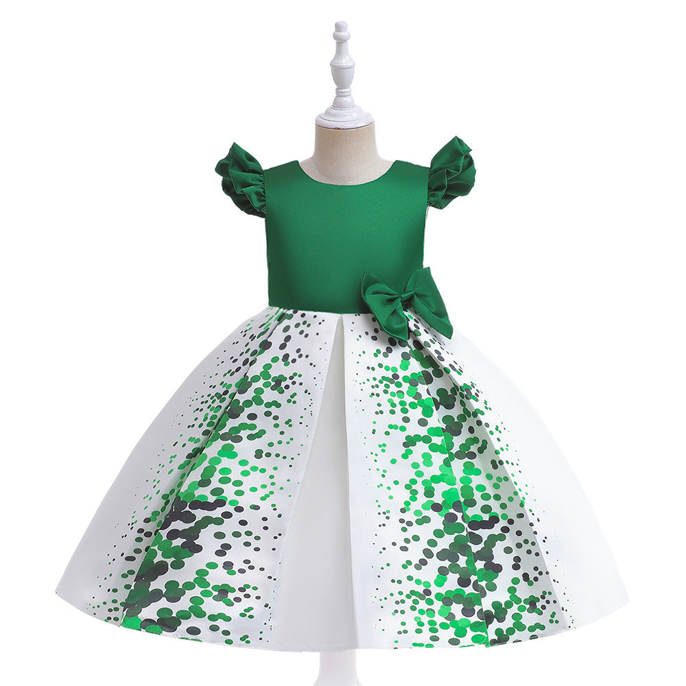 Girls' Fashion Casual Flounced Sleeve Polka Dot Printed Dress