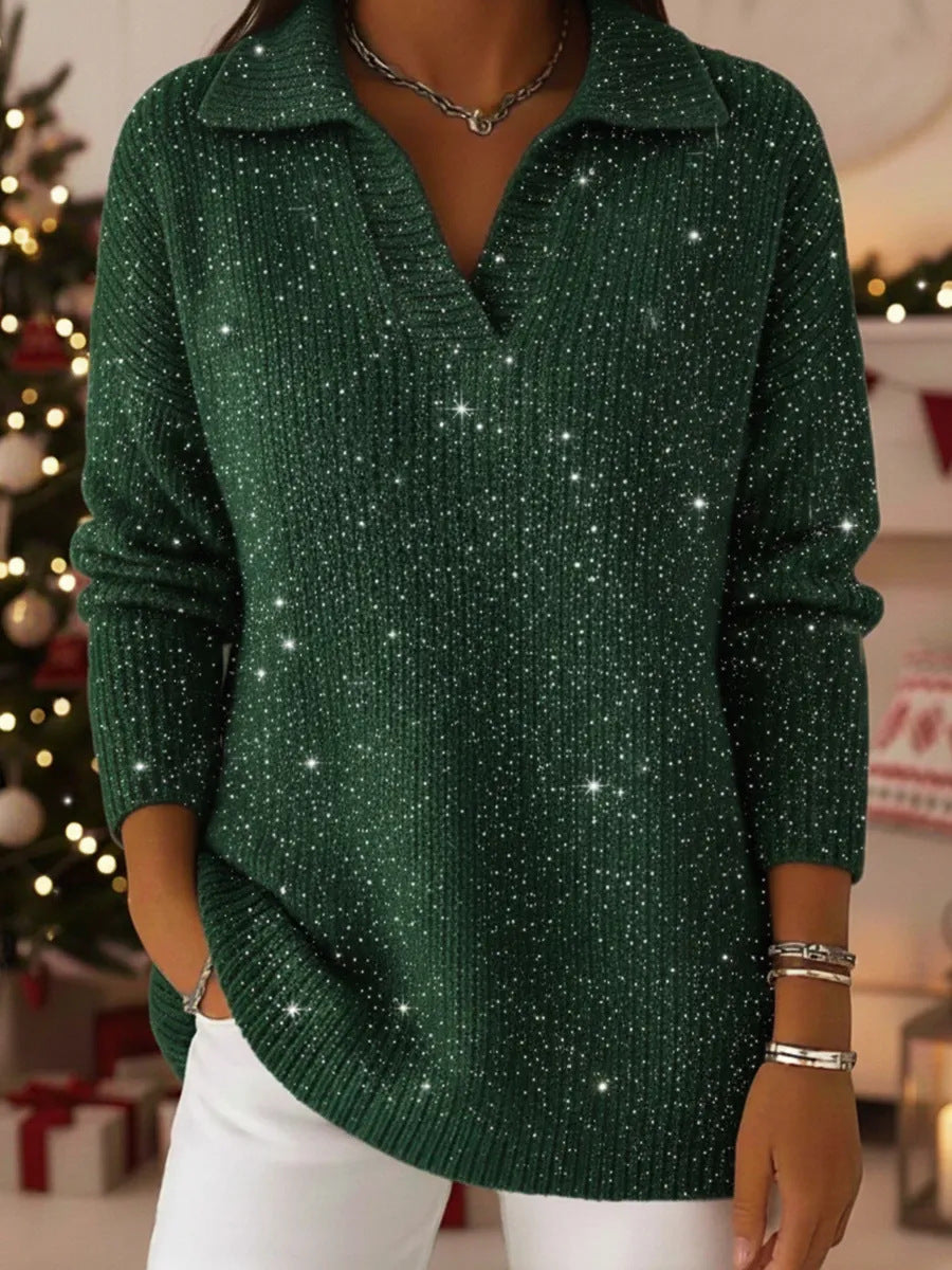 New Solid-color Long-sleeve Top Shimmering Sweater