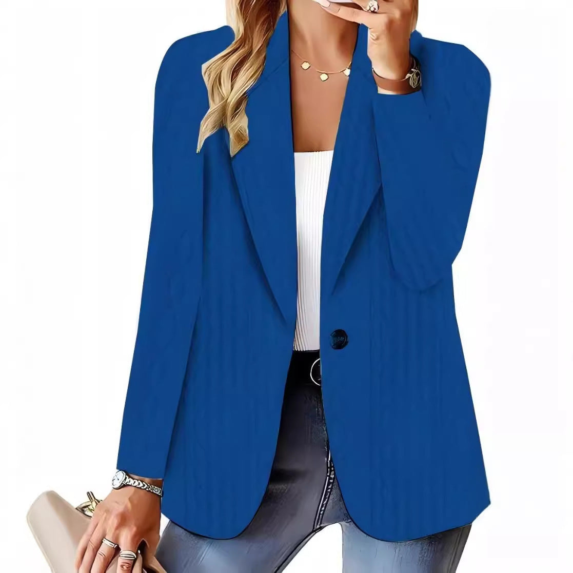 Autumn And Winter Fashion All-matching Solid Color One Button Suit Coat For Women