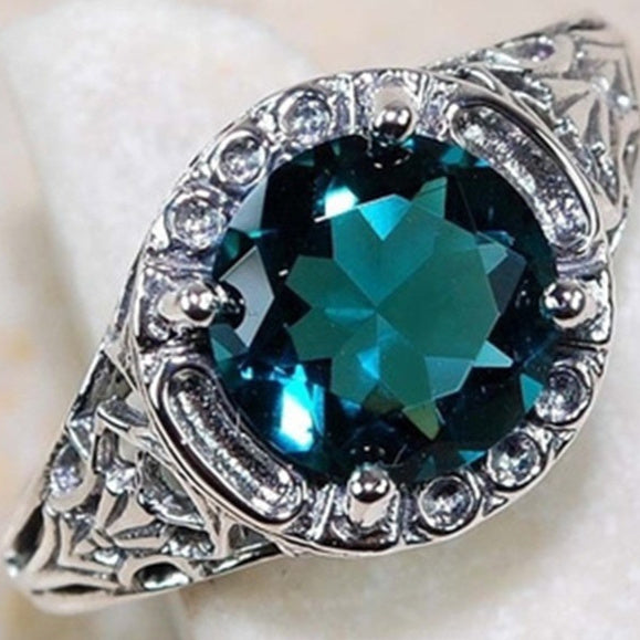 Topaz Gemstone Inlaid Zircon Retro Flower Ring