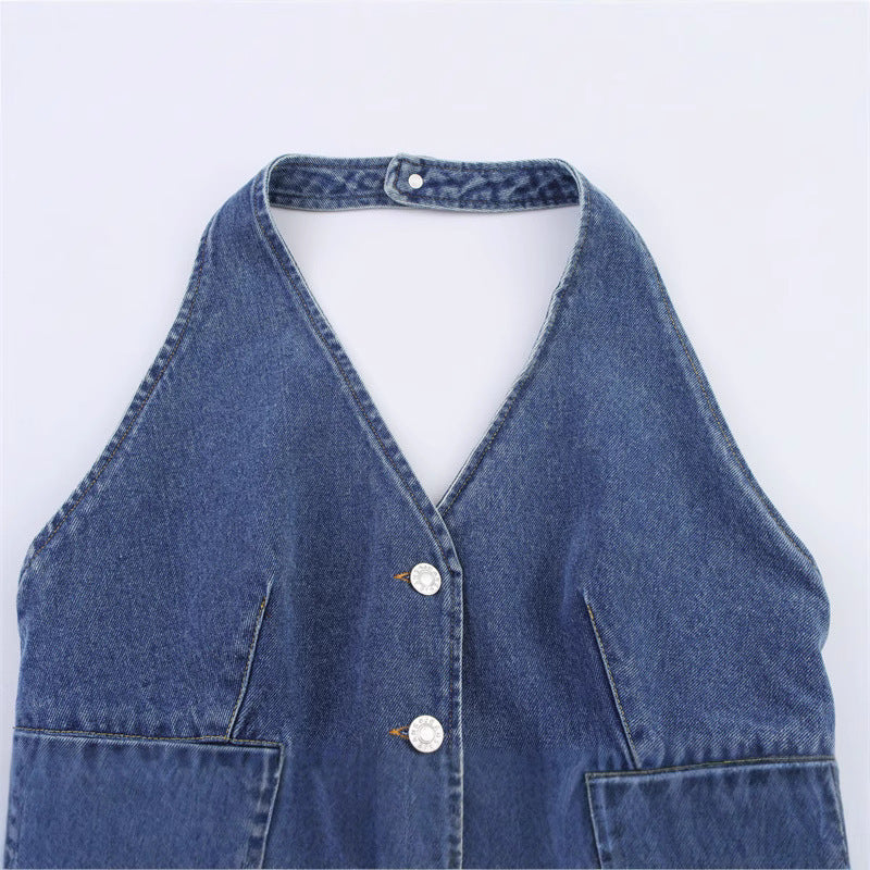 European And American Style Fashion Denim Backless Top