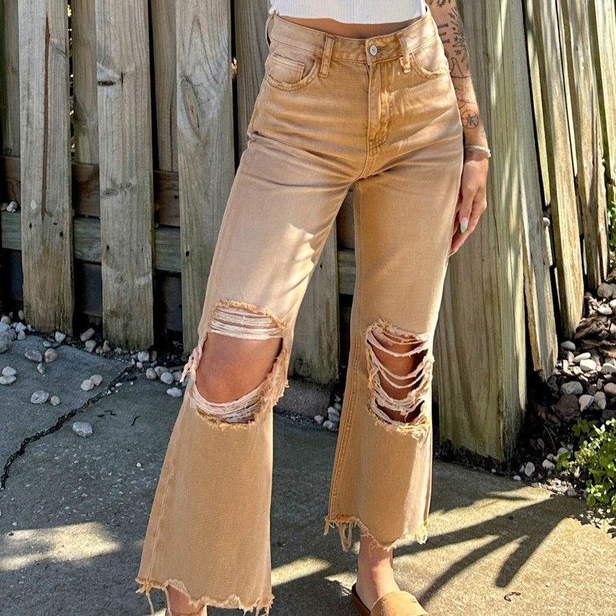 Women's Straight Loose Hole Jeans