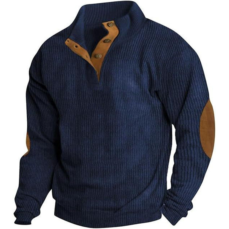 Retro Digital Printing Button Henry Collar Long Sleeve