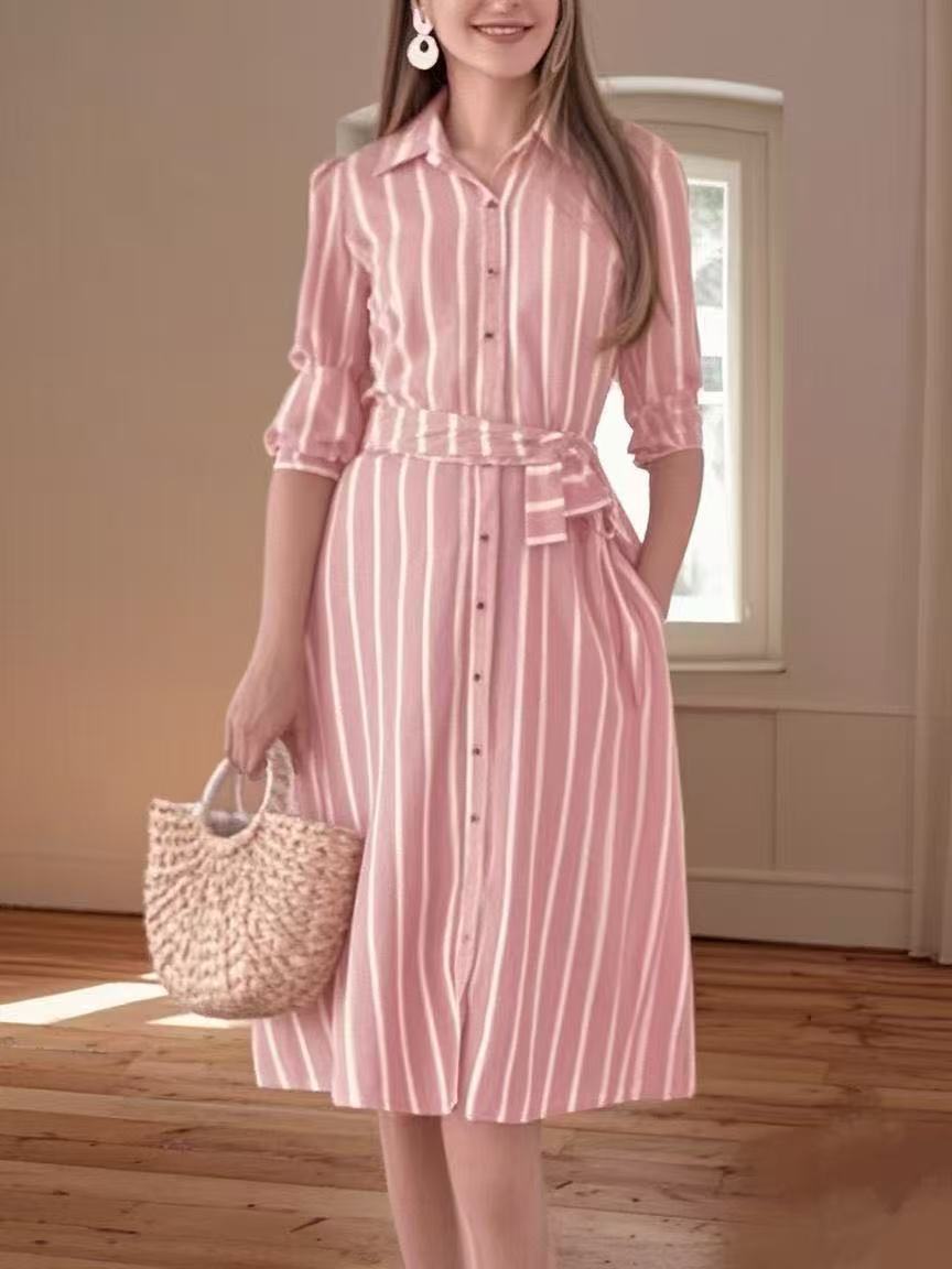 Women's Summer Plus Size Women's Clothes Cotton Polyester Blended Striped Dress