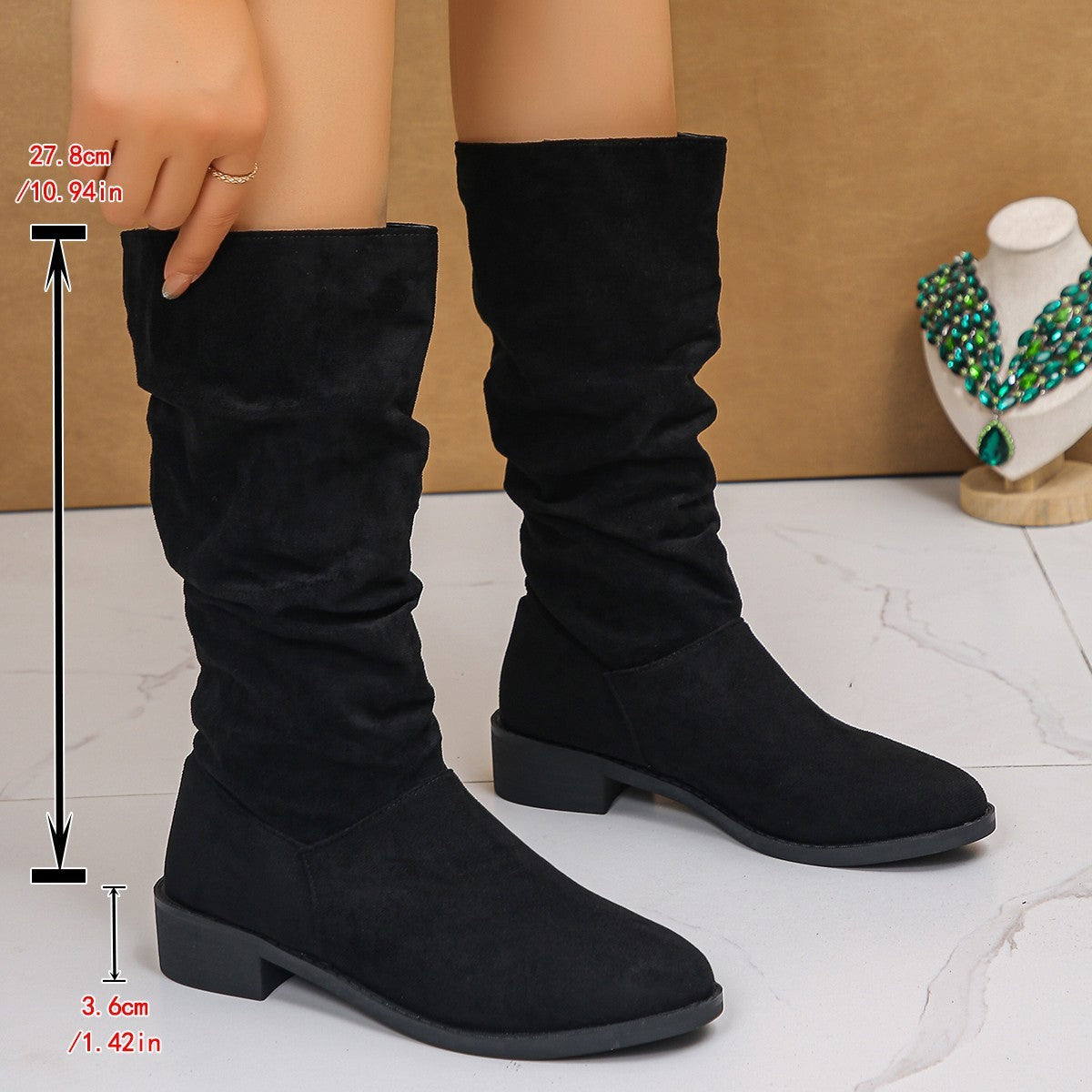 Plus Size Suede Pleated Pile Style Boots For Women Tall Knight Boots
