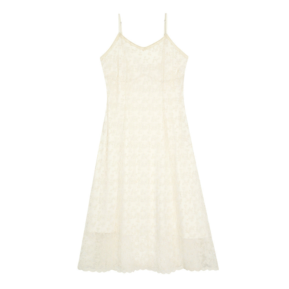 Temperament High Waist Embroidery Lace Floral Slip Dress