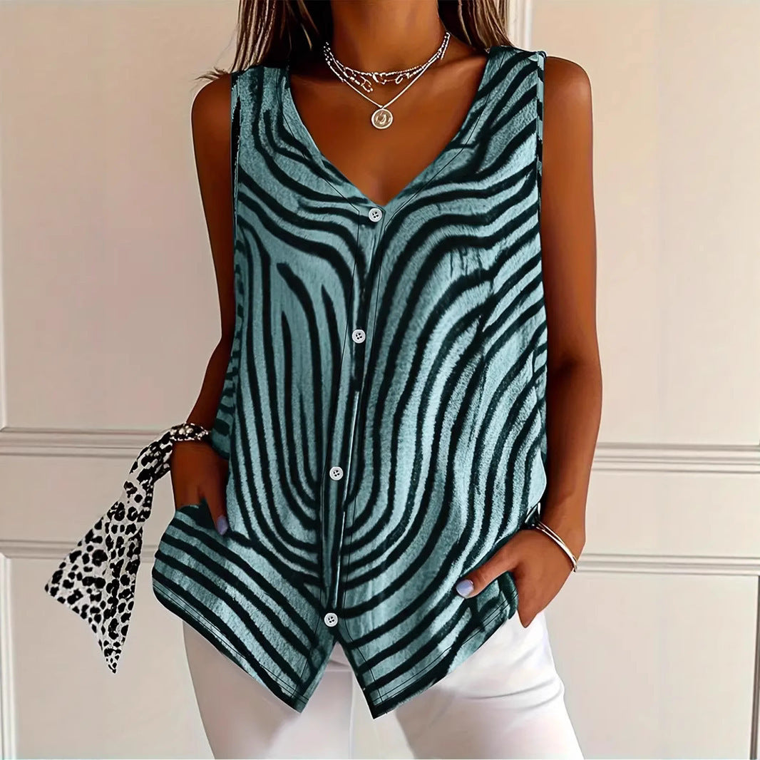 Spring And Summer New Women's Printed Button Cardigan Vest