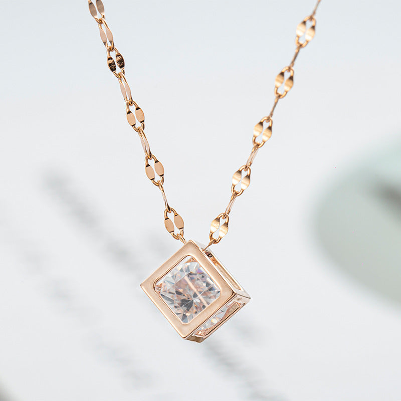 Geometric Hollow Square Zircon Rose Gold Minimalist Necklace