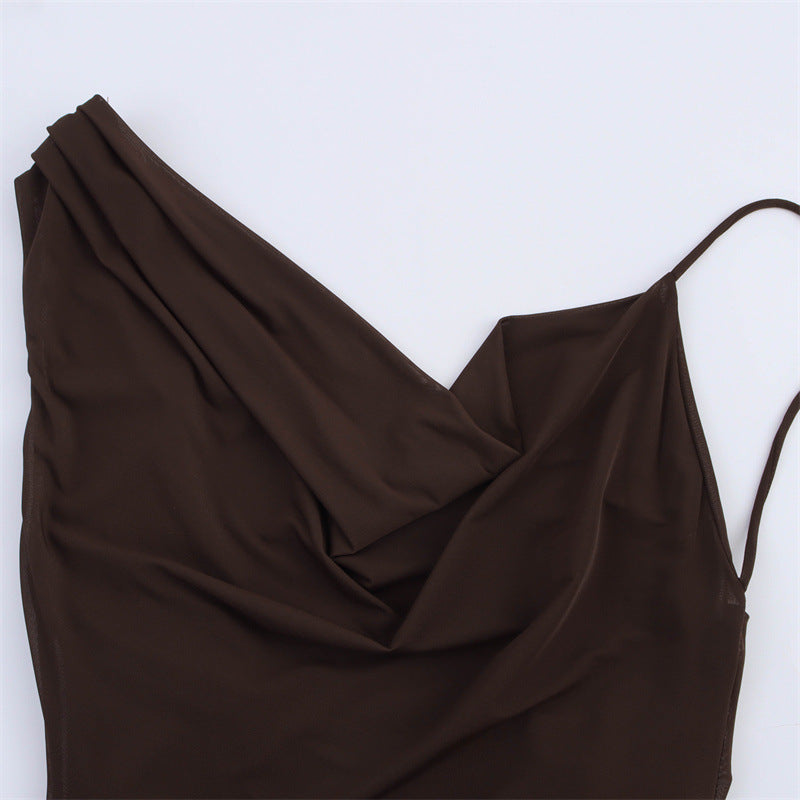 European And American Style Asymmetric Long Sleeveless Dress