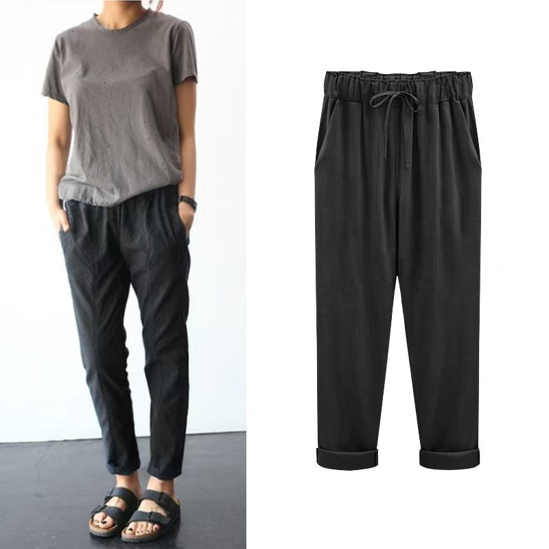 Spring And Summer Plus Size Cotton And Linen Pants, Women's Cropped Pants Loose And Thin
