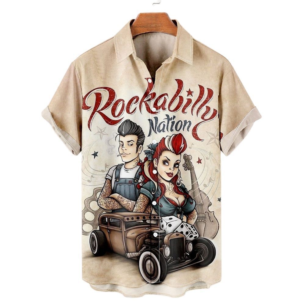 Men's Casual Slim Beach 3D Printed Short Sleeve Shirt