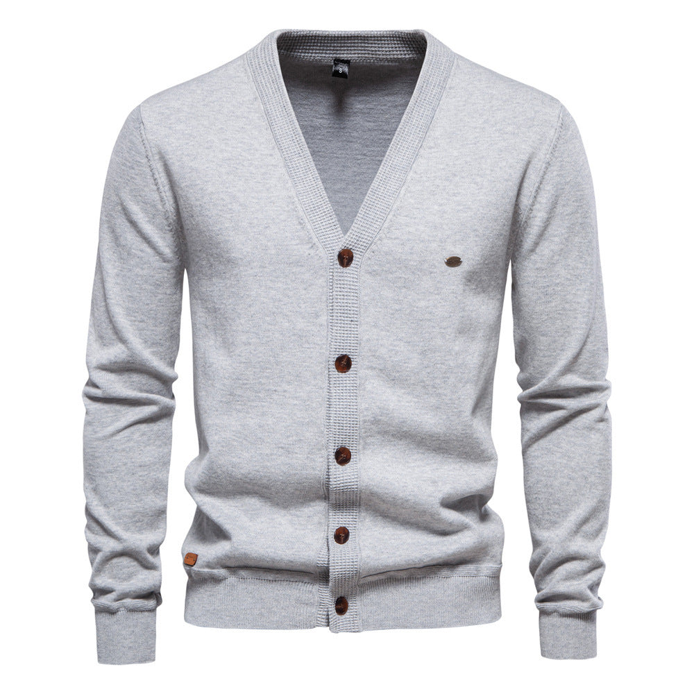 Men's Cardigan Sweater High Quality Business Pure Color Knitwear