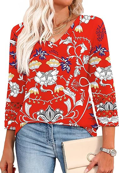 Solid Color Loose V-neck 34 Sleeves Women