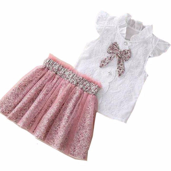 New Girls' Summer Suit Short-Sleeved Short Skirt Floral Two-Piece Suit