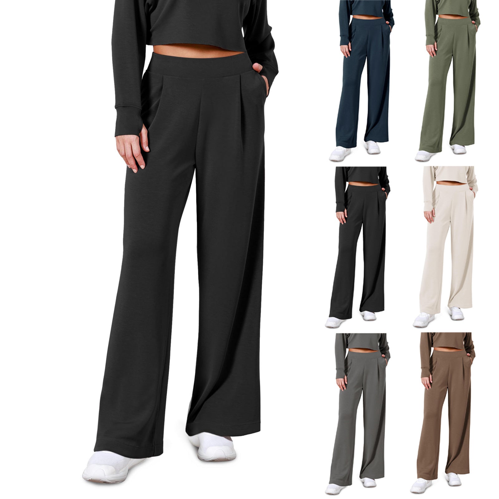 Simple High Waist Female Drooping Straight Pants
