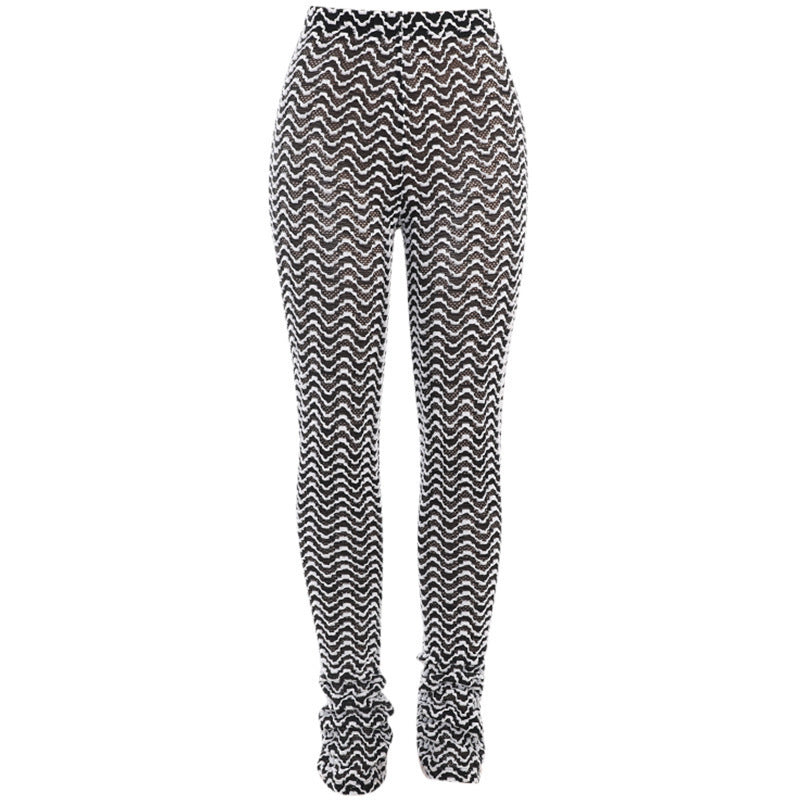 European And American Summer Casual Slim-fit Figure Flattering Hip Lifting Trousers Flow Ripple Hollow Pile Pants