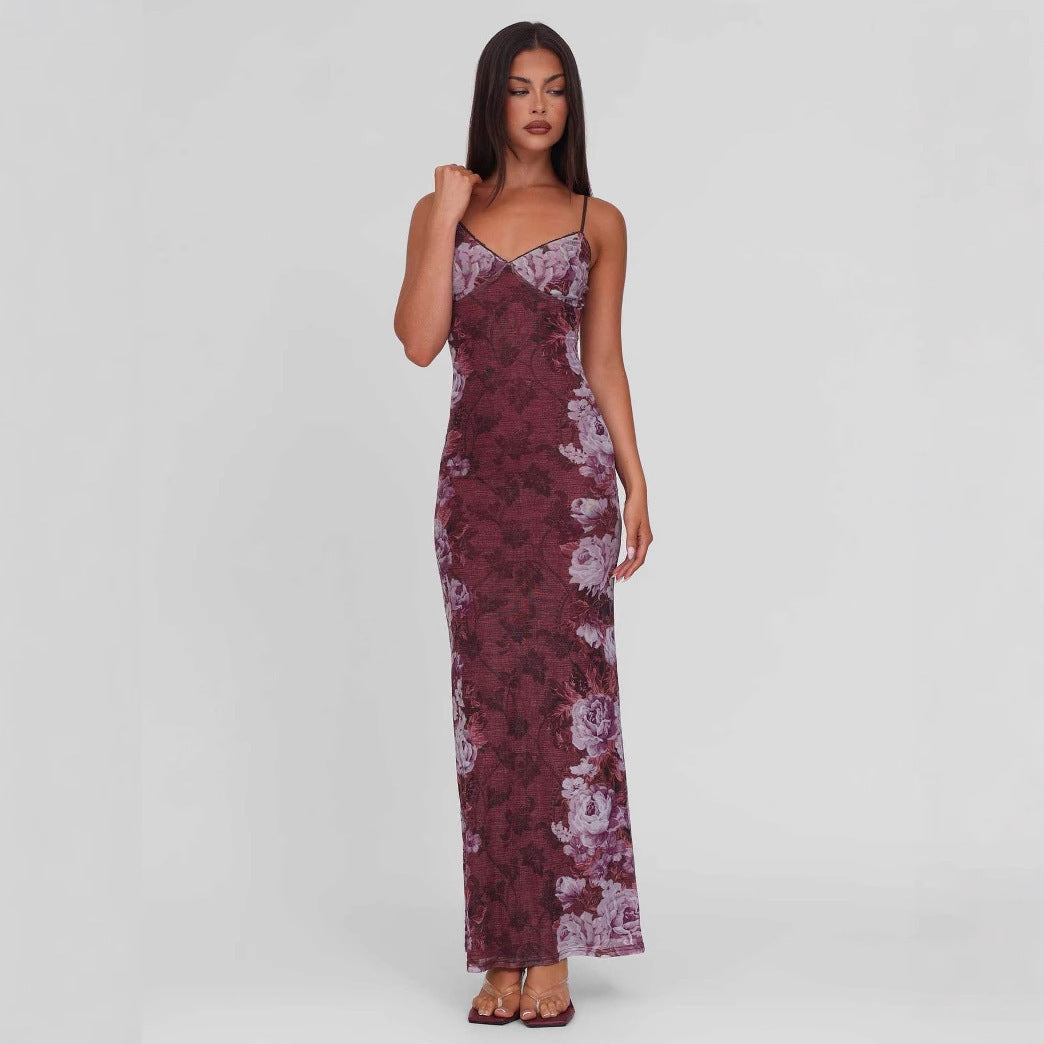 Slim-fit Contrast Colors Backless Sling Dress