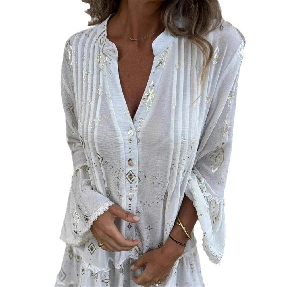 Solid Color Bronzing Fashion Horn Lace Sleeve Hollow-out Plus Size Dress