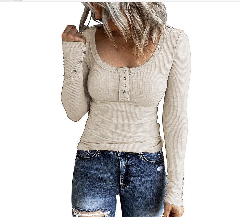 Women's Button Vest Color V-neck Long Sleeve Top