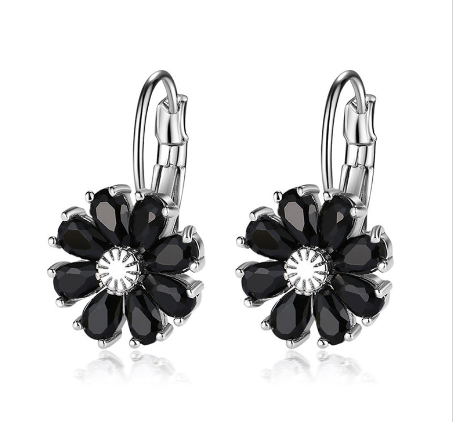 Copper Zircon Floral Diamond Necklace Stud Earrings