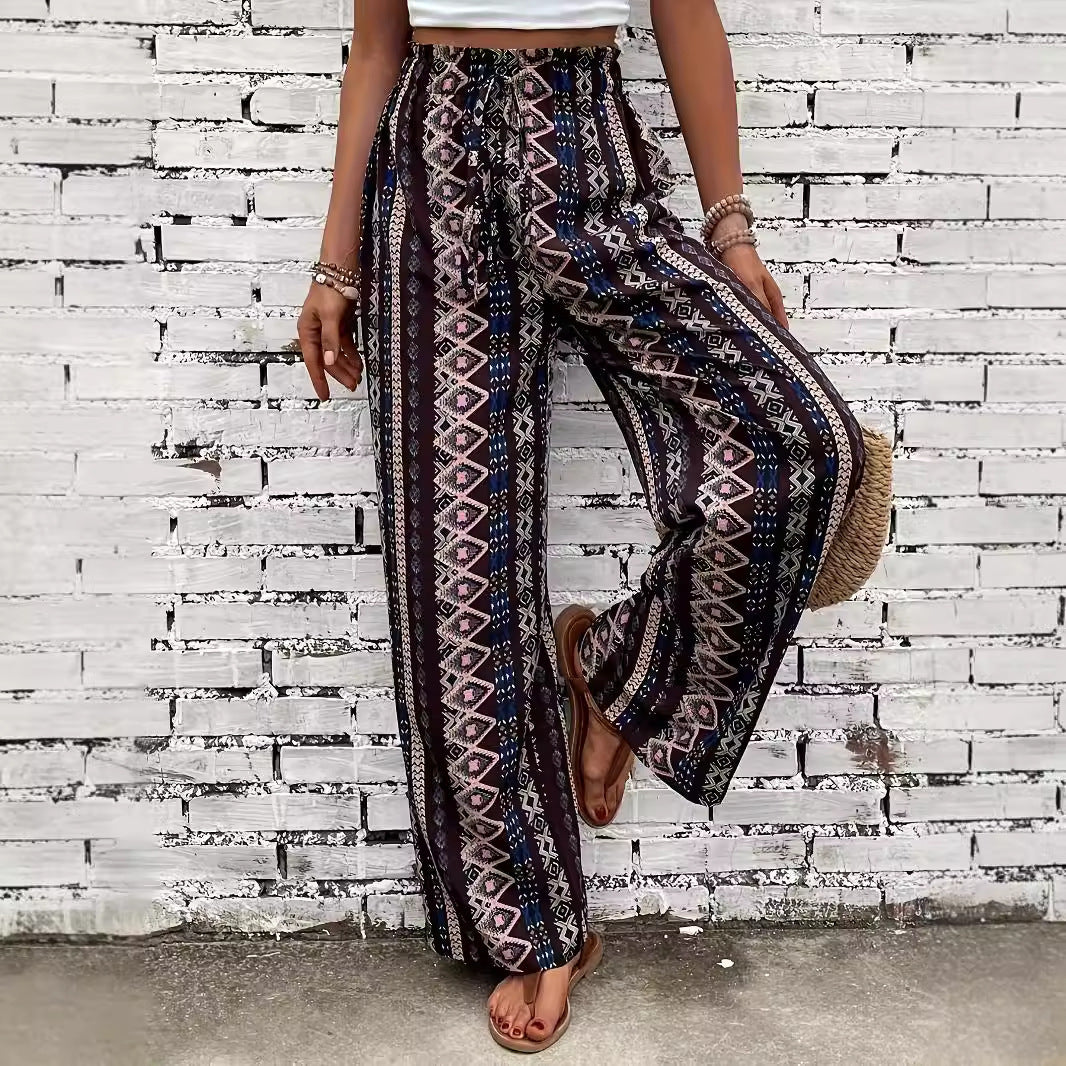 Bohemian Print Loose-fitting Wide-leg Trousers
