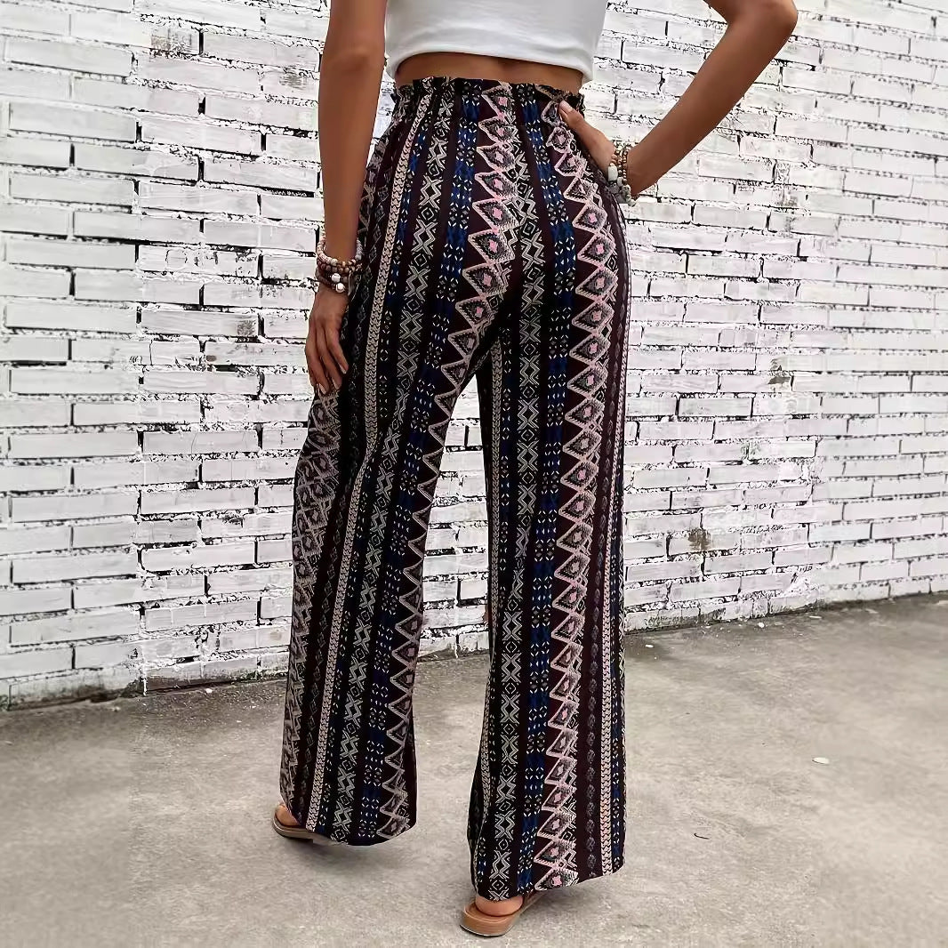 Bohemian Print Loose-fitting Wide-leg Trousers