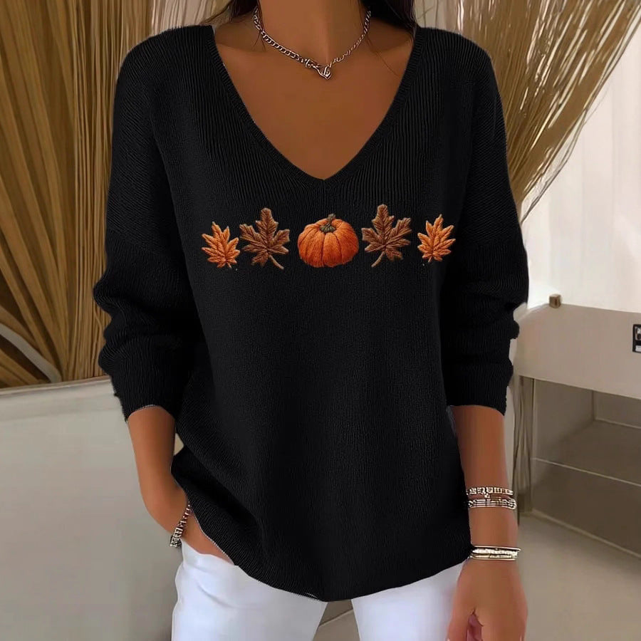Women's V-neck Long Sleeve Pullover 3D Digital Printing