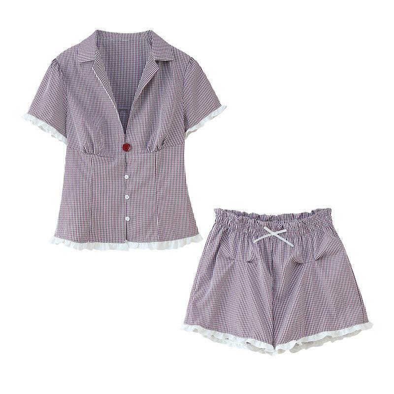 Retro Plaid Shirt Shorts Suit