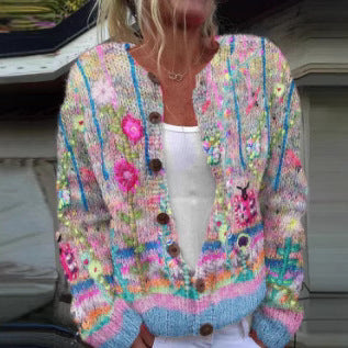 3D Digital Printing Cardigan Coat Outerwear Women