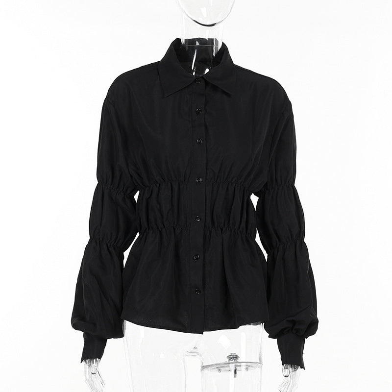 Women's Fashion Pleated Shirt Long Sleeve Top