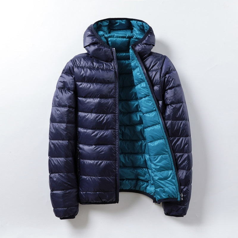 Thin Lightweight Short Type White Duck Down Thin Hooded Jacket