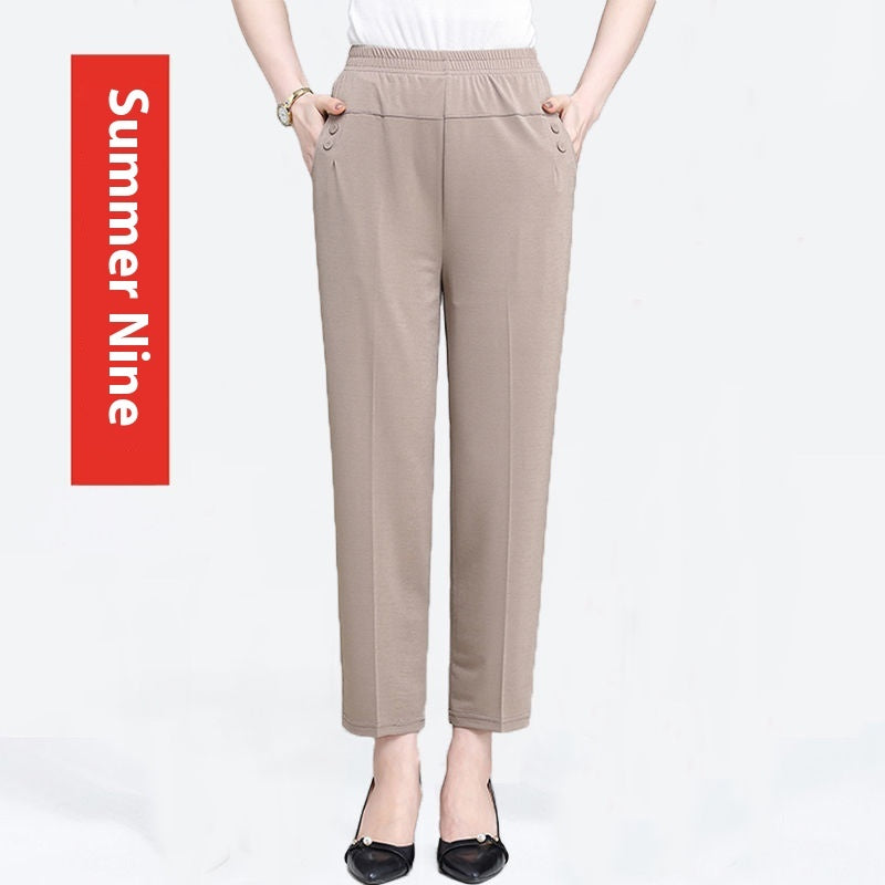 Summer Ice Silk Thin Casual Straight-leg Cropped Pants