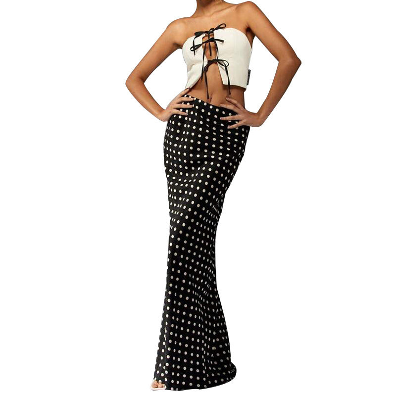 Summer European And American Elegant Slim-fit Polka Dot One-step Skirt Mid Skirt For Women