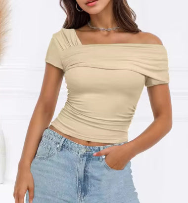 Solid Color Decorative Short Strapless Short Sleeve Women