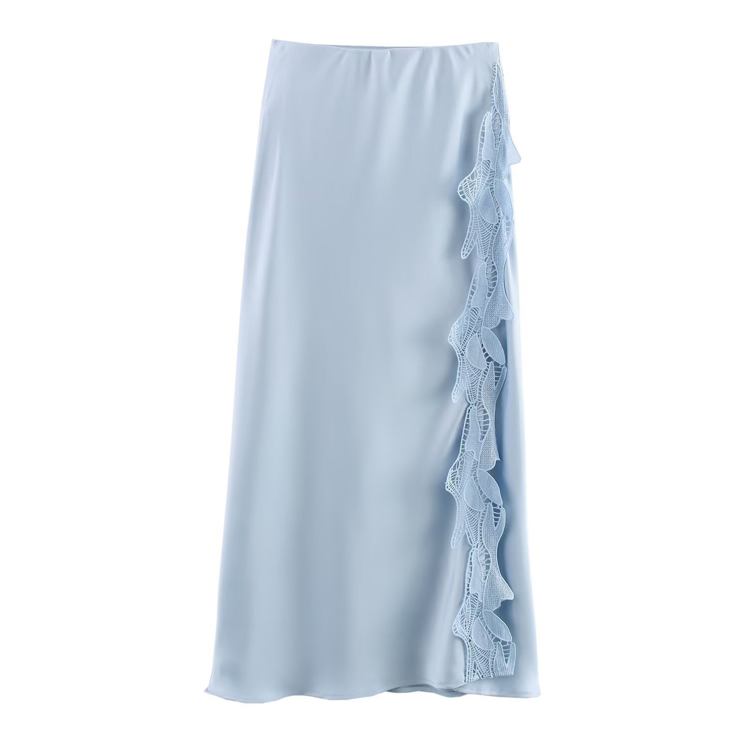Spring And Summer Side Slit Lace Elastic Waist Satin Skirt Long Skirt