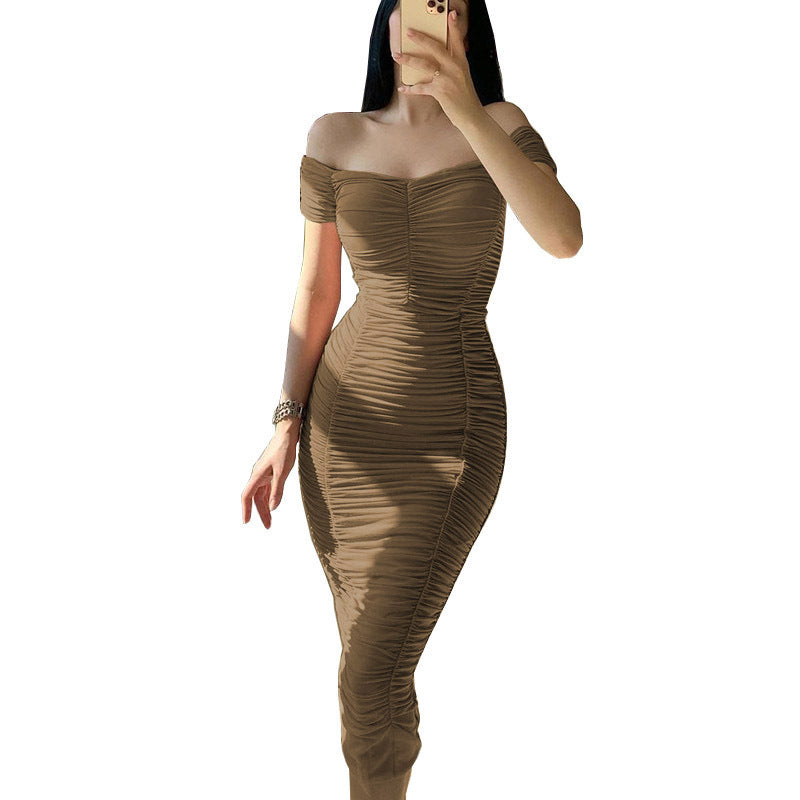 Summer Women's Off-shoulder Pleated Dress