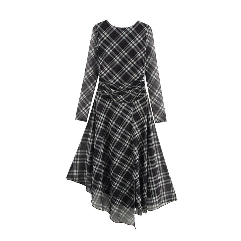 Round Neck Long Sleeve Silk Net Dress