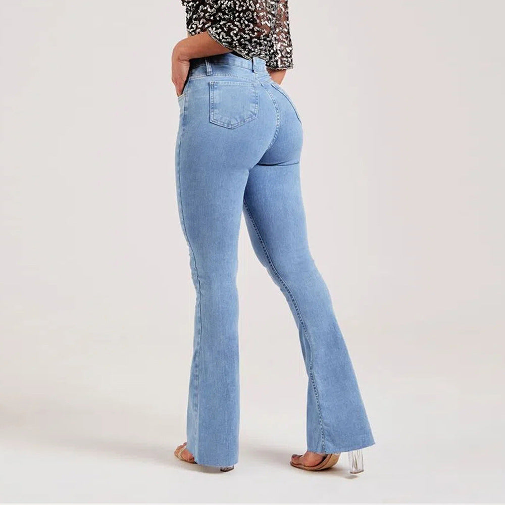 New Slim Fit Stretch Fashion Light Color Bell-bottom Pants Women