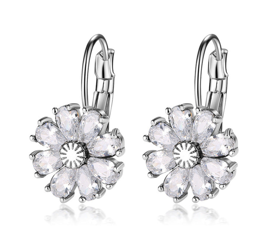Copper Zircon Floral Diamond Necklace Stud Earrings