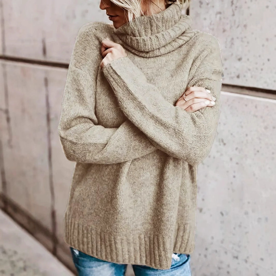 Turtleneck Autumn And Winter Laid-back Long Sleeve Sweater Plus Size Women's Solid Color Elegant